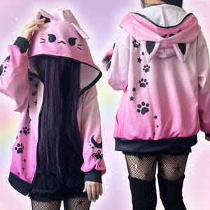 Fluffy Pastel Goth Bunny Ear Hoodie Yami Kawaii Rabbit Hoody