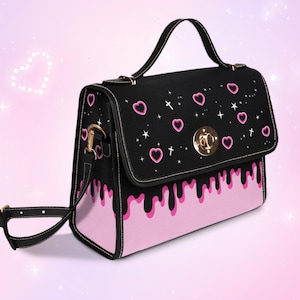 希少耽美系Goth、Black l CD 詰め合わせ Pastel Goth Hearts Bag, Drippy Yami Kawaii Black Pink Purse, Cute