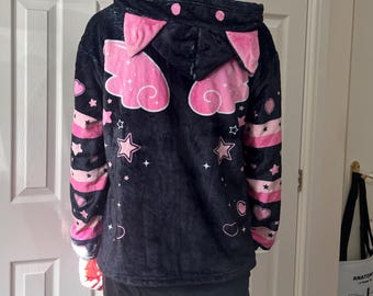 Vice Fairy hoodie Pコート ナポレオン V系 y2k Fluffy Pastel Goth Cat Ears Jacket, Yami Kawaii Harajuku Bunny