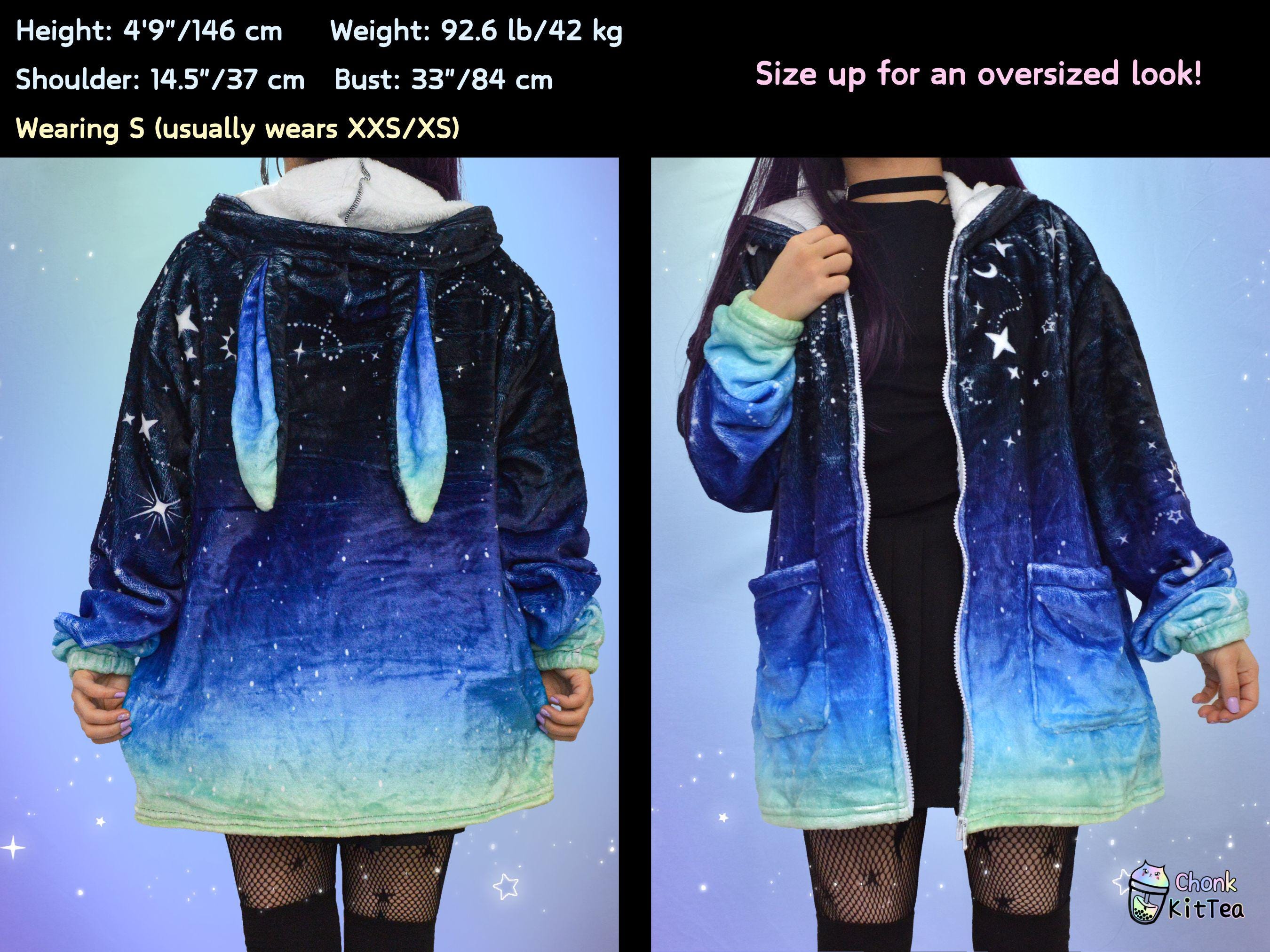 Celestial Fluffy Bunny Ear Hoodie, Harajuku Blue Pastel Goth Celestial Fluffy Bunny Ear Hoodie, Harajuku Blue Pastel Goth