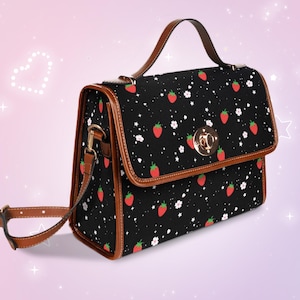 Floral Cottagecore Strawberry Bag Kawaii Sakura Handbag Cute Pink Boho Cherry Blossom Flowers Messenger Bag Pastel Aesthetic Crossbody Purse