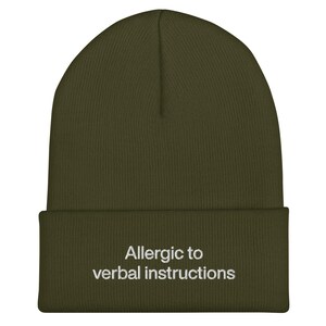 Allergic To Verbal Instructions Beanie, Embroidered ADHD Funny Gift, Mental Health Meme Joke, Neurospicy Sarcastic Hat, Neurodiversity Humor
