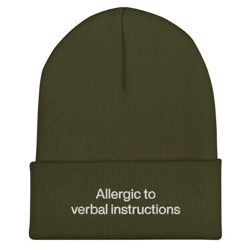Allergic To Verbal Instructions Beanie, Embroidered ADHD Funny Gift, Mental Health Meme Joke, Neurospicy Sarcastic Hat, Neurodiversity Humor