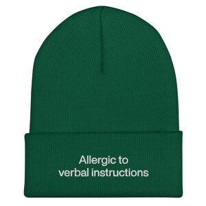 Allergic To Verbal Instructions Beanie, Embroidered ADHD Funny Gift, Mental Health Meme Joke, Neurospicy Sarcastic Hat, Neurodiversity Humor