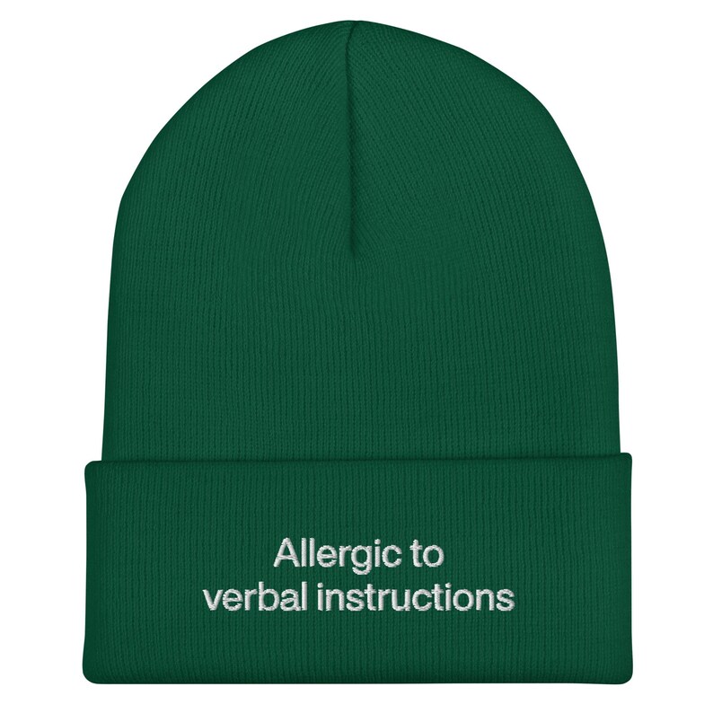 Allergic To Verbal Instructions Beanie, Embroidered ADHD Funny Gift, Mental Health Meme Joke, Neurospicy Sarcastic Hat, Neurodiversity Humor