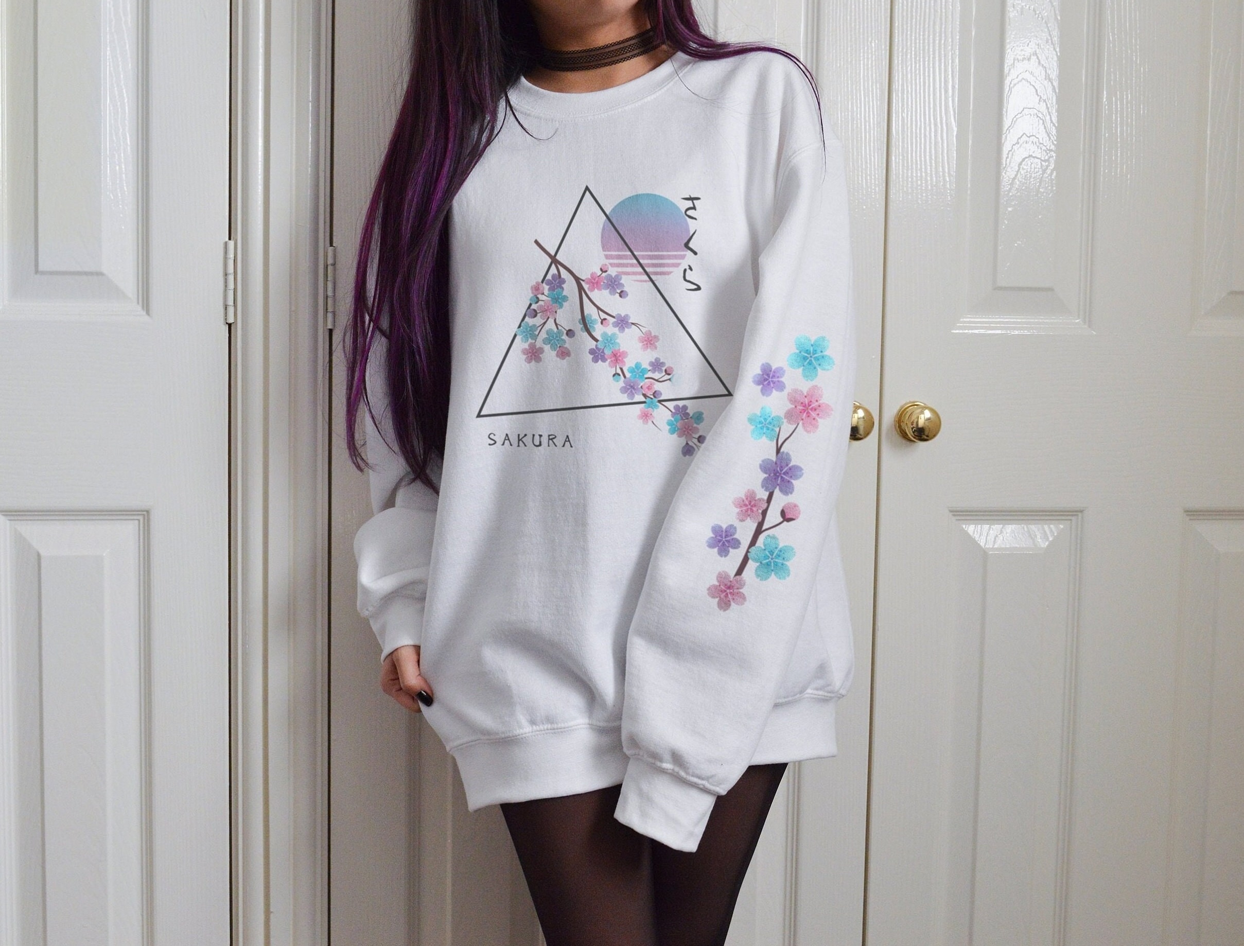 トップス tree & moon Embroidery Shirt - Sakura Sakura Cherry Blossom Sweatshirt, Cherry Blossom Hoodie