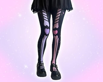 Pastel Goth Skeleton Tights, Cute Yami Kawaii Tights, Harajuku Decora Kei Japanese Streetwear, Yamikawaii Vkei Emo Tights, Scenecore Scene
