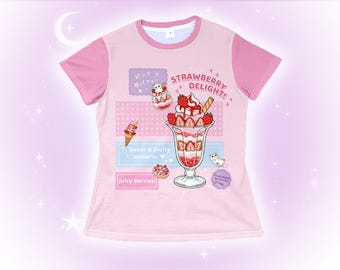 2000s Kidcore Strawberry Shirt, Heisei Retro Yume Kawaii T-shirt, Cute Harajuku Japanese Jojifuku Tee, Vintage Decora Sweet Kawaiicore Shirt