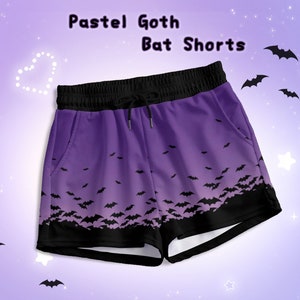 Pastel Goth Bats Shorts Creepy Cute Yami Kawaii Shorts Purple Spooky Halloween Shorts Alt Fashion Witchy Gothic Alternative Girl Shorts Gift