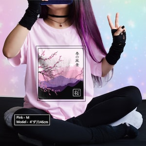 Sakura Fuji Mount Pink Shirt Soft Cotton Spring Cherry Blossom Mountain Landscape Tee Japan Lover Vaporwave Japanese Aesthetic Retro T-shirt