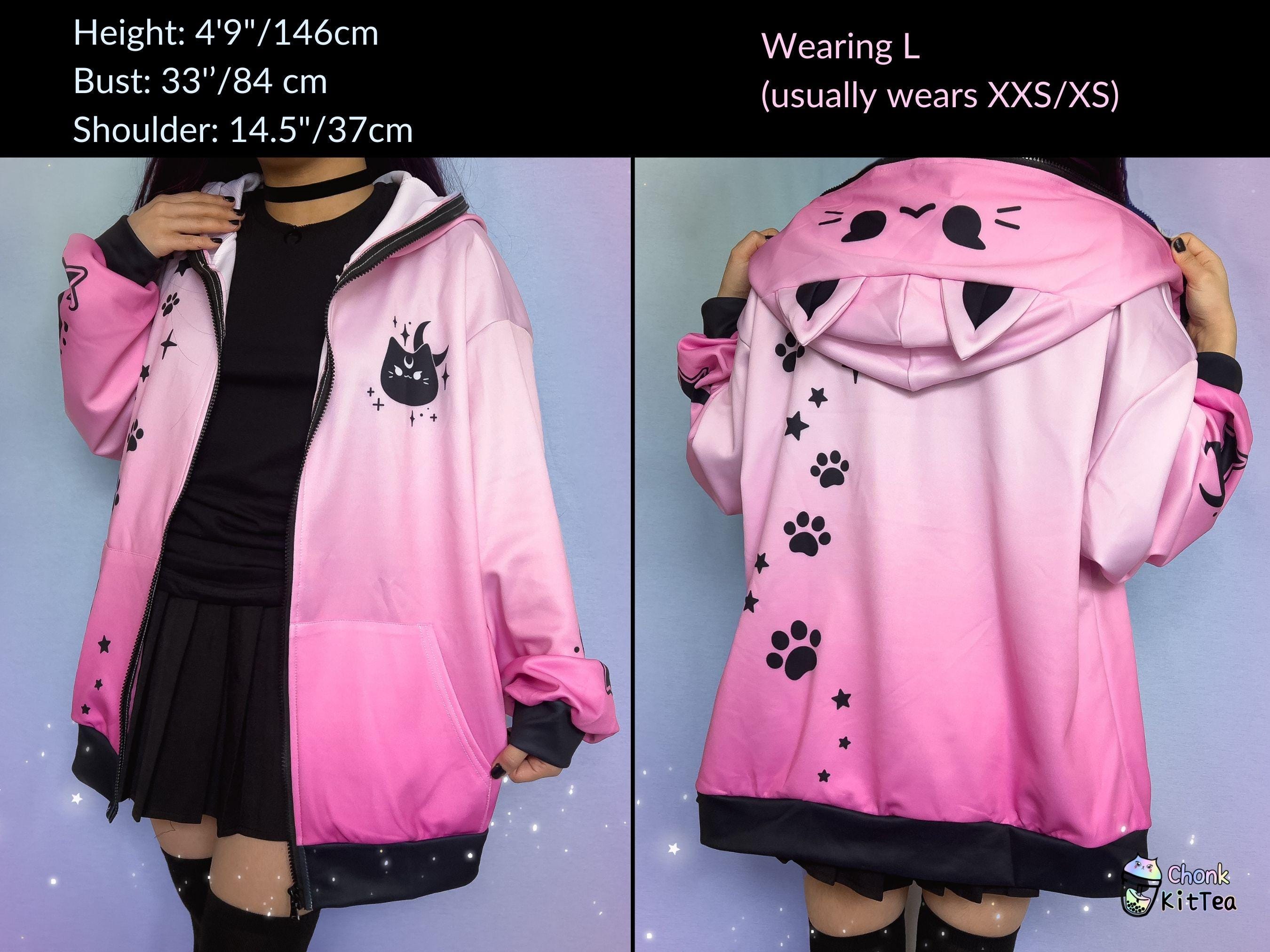 Harajuku Pastel Goth Cat Ears Hoodie W/ Zipper Lightweight Harajuku Pastel Goth Cat Ears Hoodie W/ Zipper Lightweight