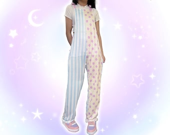 Pastel Clowncore Overalls, Harajuku Kawaii Clown Costume, Alternative Yume Kawaii Kidcore Clothing, Cutecore Alt Fashion Circus Jumpsuit