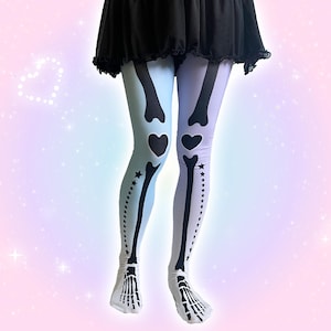 Pastel Goth Skeleton Tights, Cute Yami Kawaii Tights, Harajuku Decora Kei Japanese Streetwear, Yamikawaii Vkei Emo Tights, Scenecore Scene image 5