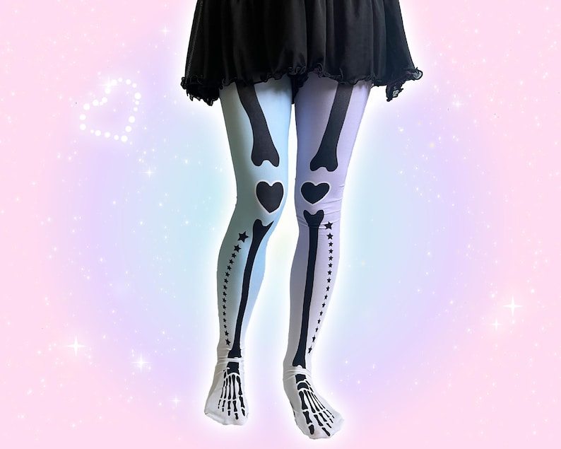 Pastel Goth Skeleton Tights, Cute Yami Kawaii Tights, Harajuku Decora Kei Japanese Streetwear, Yamikawaii Vkei Emo Tights, Scenecore Scene image 5