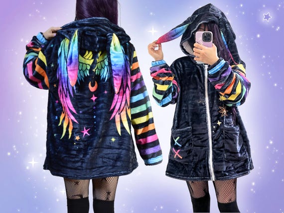 Rainbow Wings Bunny Ears Hoodie Fluffy Pastel Goth Rabbit Rainbow Wings Bunny Ears Hoodie Fluffy Pastel Goth Rabbit