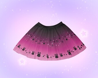 Black Pink Bunny Skater Skirt Yami Kawaii Pastel Goth Flare Skirt Celestial Spooky Cute Harajuku Rabbit Alt Skirt Alternative Gothic Lolita