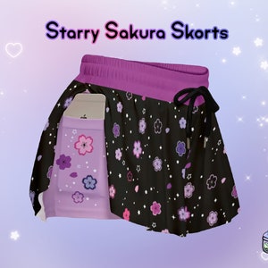 Starry Pastel Goth Sakura Skorts Celestial Yami Kawaii Stretchy Flowy Shorts with Pockets Alt Japanese Aesthetic Flower Cute Sport Shorts