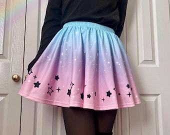 Starry Pastel Goth Skirt Celestial Fairy Kei Flare Skirt Cute Yami Kawaii Harajuku Stars Skirt Alt Aesthetic J Fashion Alternative Clothing