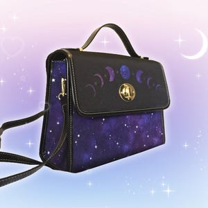 Moon Phase Galaxy Bag Celestial Mystic Purse Purple Cosmic Stars Pastel Goth Starry Space HandBag Alternative Aesthetic Messenger Bag Gift