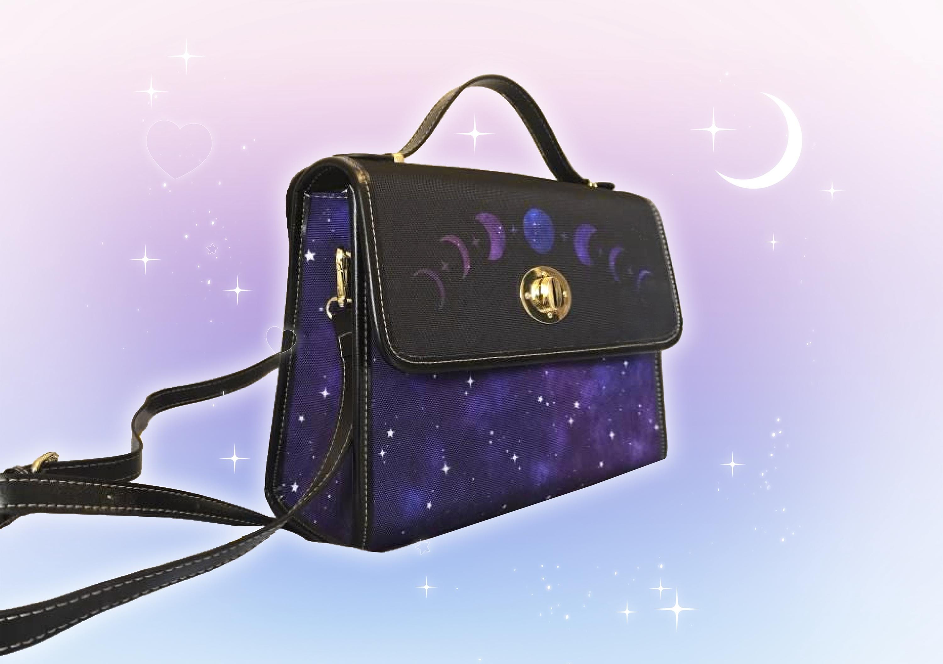 Moon Phase Galaxy Bag Celestial Mystic Purse Purple Cosmic Stars