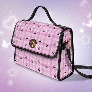 Gingham Black and Pink Messenger Bag Pastel Goth Celestial Cherry Purse Alt Harajuku HandBag Yami Kawaii Stars Bag Alternative Aesthetic Bag