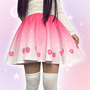Yume Kawaii Strawberry Skirt, Celestial Fairy Kei Skirt, Harajuku Japanese Streetwear, Lolita Aesthetic Skater Skirt, Cute Pastel Decora Kei
