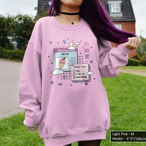 Strawberry Ice Cream Cone Sweater Yume Kawaii Vaporwave Crewneck Retro Pastel Japanese Aesthetic Sweatshirt for Sweet Lover Cute 90 Jfashion