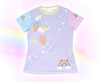 Yume Kawaii Cat Shirt, Cute Pastel Kidcore T-shirt, Colorblock Kawaiicore Clothing Harajuku Aesthetic Japanese Streetwear Fairy Kei Cutecore
