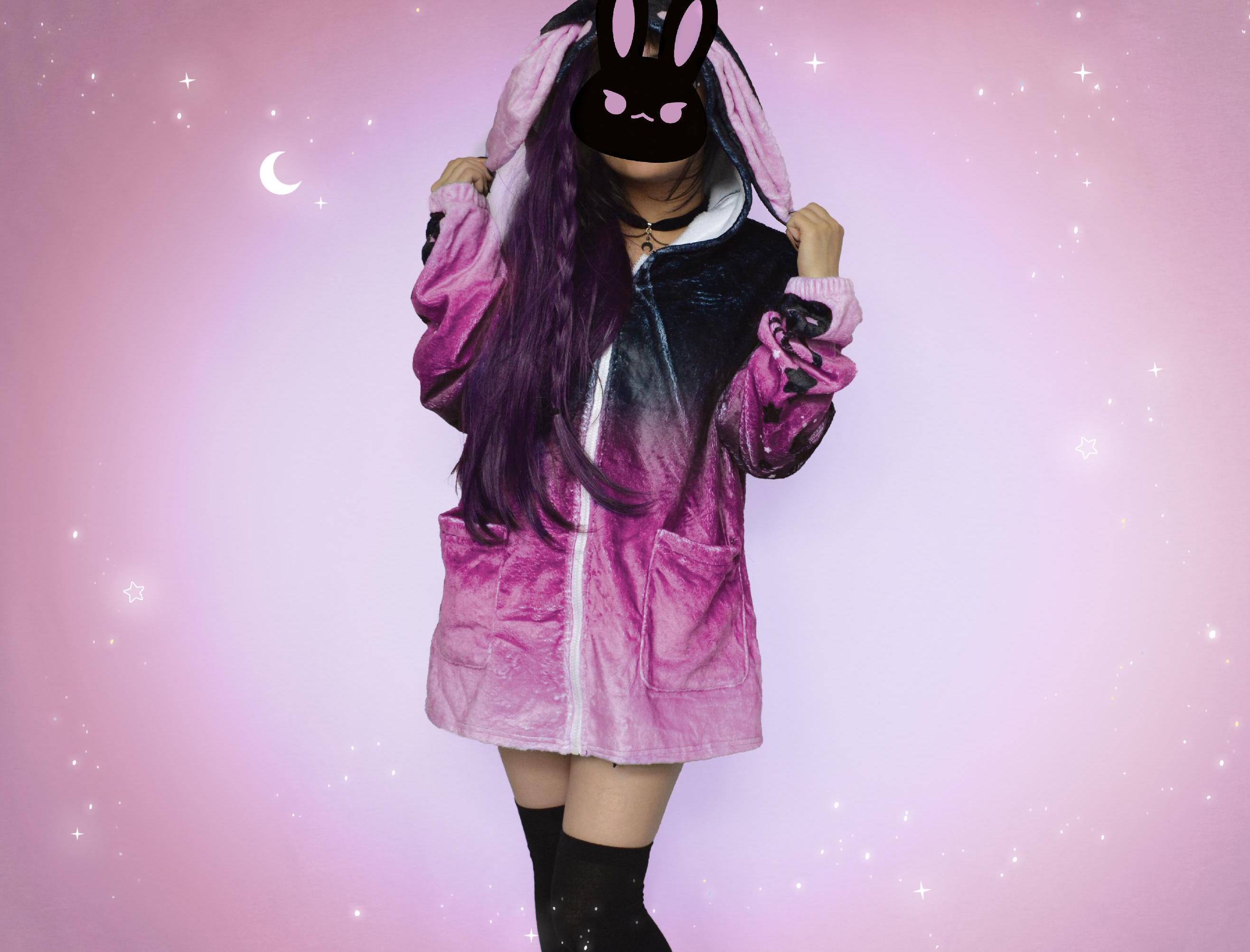 Fluffy Pastel Goth Pink Bunny Ears Jacket, Yami Kawaii Harajuku