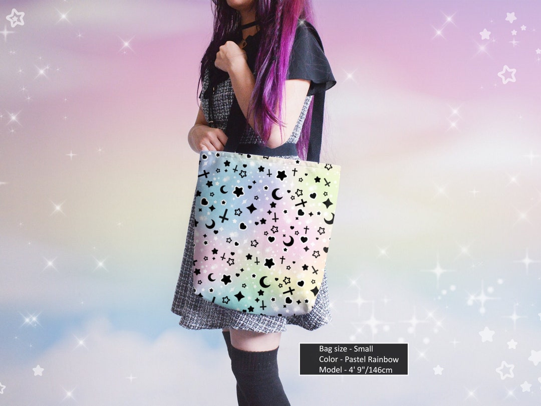 Pastel Rainbow Kawaii Goth Tote Bag Dreamy Star Cute Aesthetic Etsy