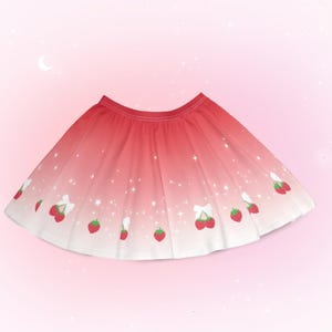 Yume Kawaii Strawberry Skirt, Celestial Coquette Skirt, Harajuku Japanese Streetwear, Lolita Aesthetic Skater Skirt, Cute Pastel Decora Kei