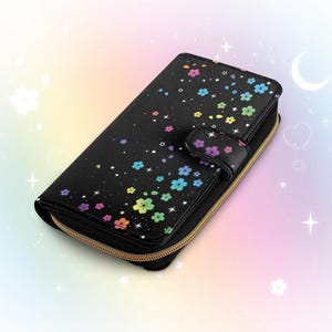 Harajuku Rainbow Sakura Wallet, Decora Kei Cherry Blossom Vegan Leather Wallet, Yami Kawaii Japanese Colorful Floral Womens Wallet Cute Gift