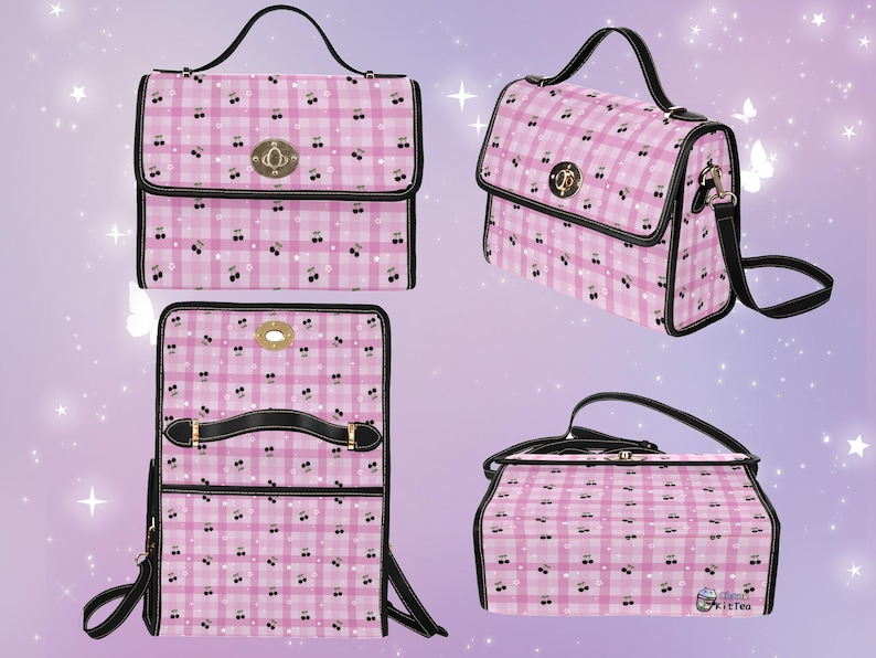 Gingham Black and Pink Messenger Bag Pastel Goth Celestial Cherry Purse