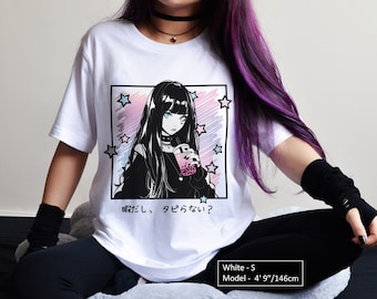 Harajuku Pastel Goth Anime Shirt Bubble tea Yami Kawaii Streetwear Lightweight Cotton Tee Cute Boba Tea girl T shirt J-fashion boba lover