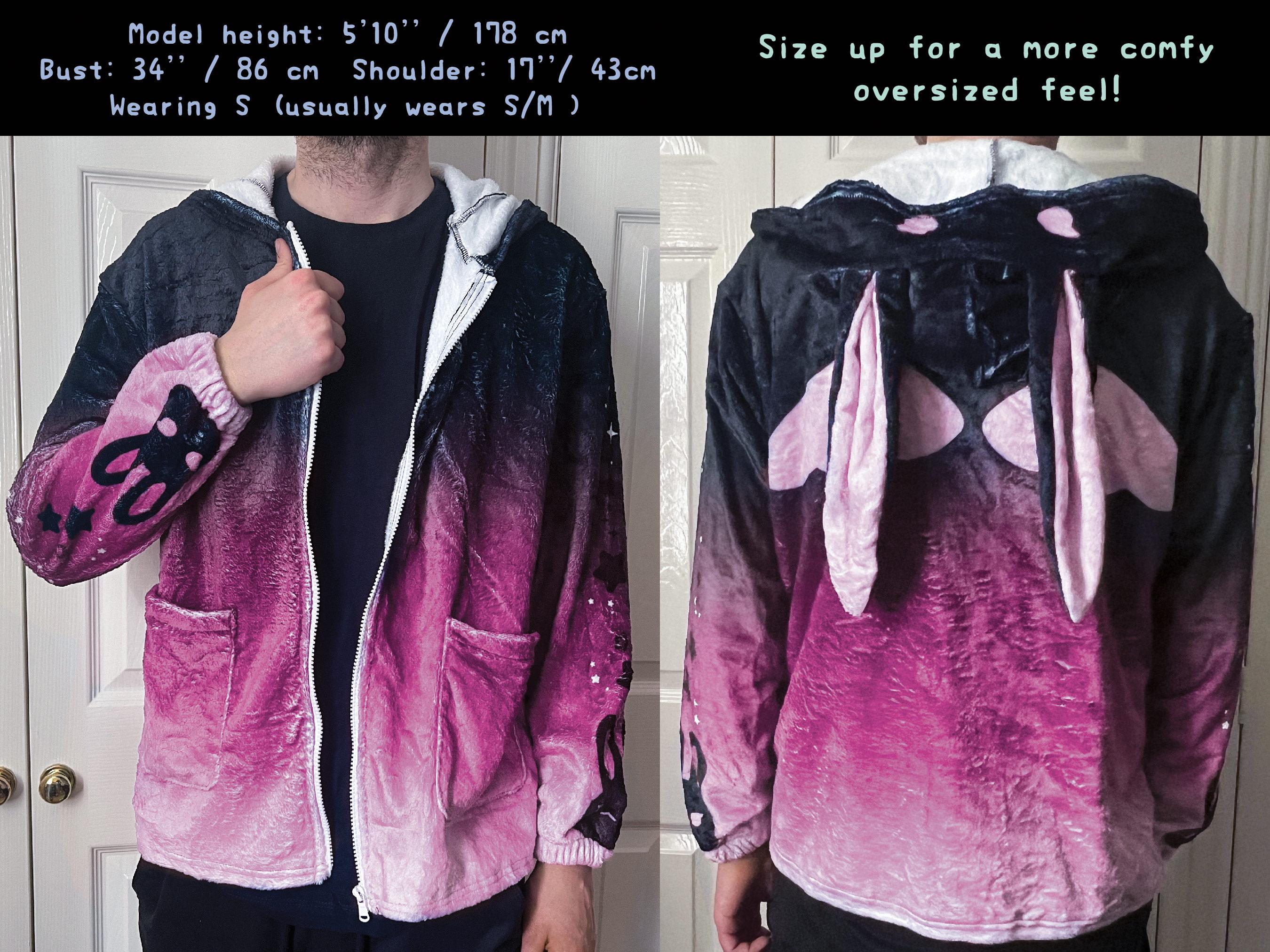 Fluffy Pastel Goth Pink Bunny Ears Jacket, Yami Kawaii Harajuku