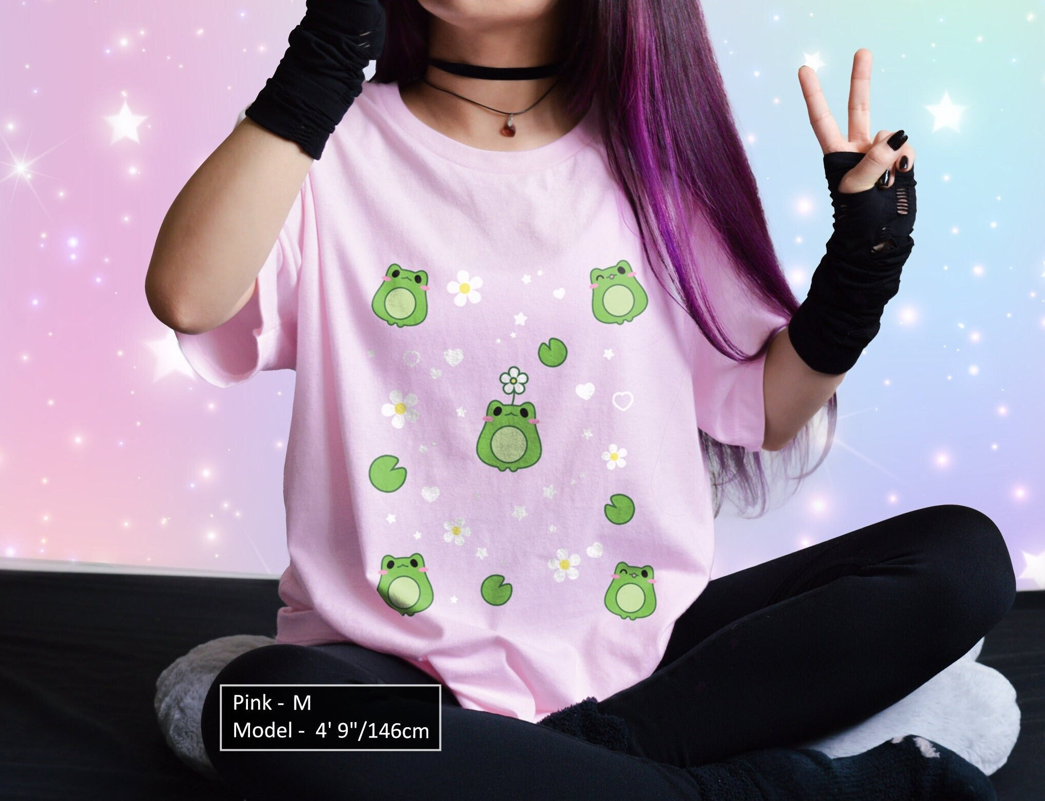 Harajuku Kawaii Frog Shirt Celestial Cute Cottagecore Garden Frog T-shirt Pastel Aesthetic Tee for Frog Lover Gift Forestcore Flower Tshirt