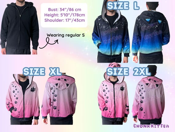 Harajuku Pastel Goth Cat Ears Hoodie W/ Zipper Lightweight Jacket