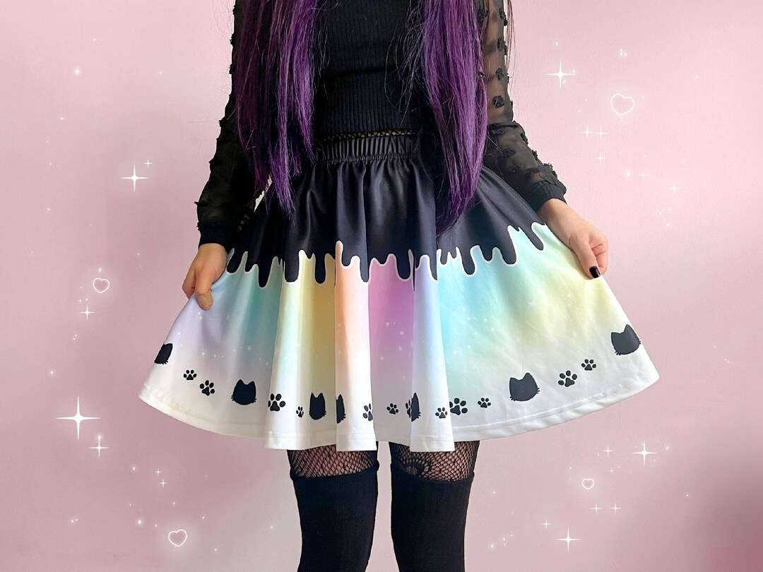 Women's Kawaii Cat Skater Skirt - Flowy High Waisted with UPF 50+ & Recycled Fabric main image 0