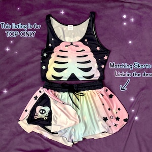 Pastel Goth Rib Cage Crop Top Yami Kawaii Skull Lightweight Stretchy Cropped Tank Creepy Cute Grunge Top Sport / Casual Alt Aesthetic Style