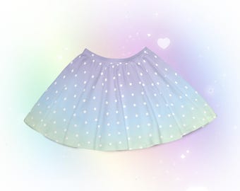 Yume Kawaii Polka Dots Skirt, Pastel Cutecore Skater Skirt Cute Harajuku Decora Kei Flare Mini Skirt Colorful Japanese Streetwear Kawaiicore