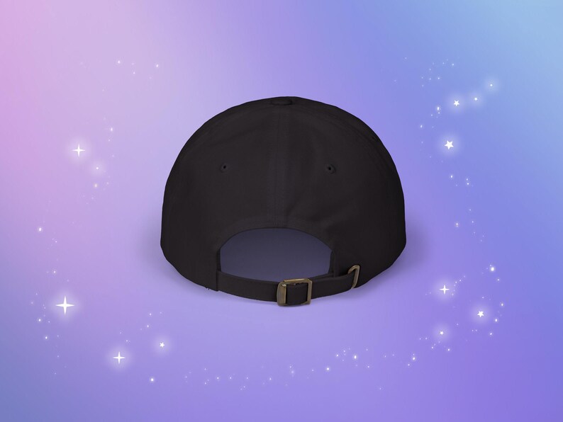 May include: Black baseball cap with a brown adjustable strap in the back.