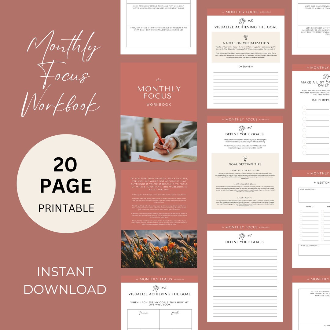 Monthly Focus & Goals Printable Workbook - Etsy UK