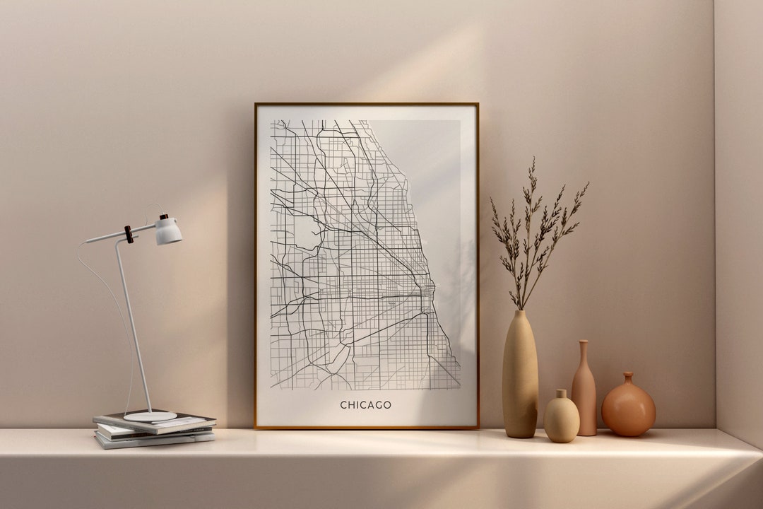 Chicago Map Art Prints Modern Wall Art Minimalist Wall Art Etsy