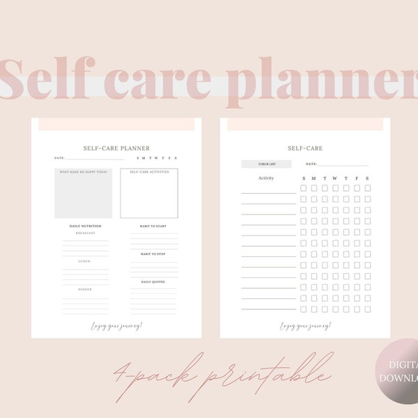 Self-Care Planner checklist, Wellness Journal Guide, Daily Printable Planner, Gratitude Journal Guide, Self-Care Ideas Planner