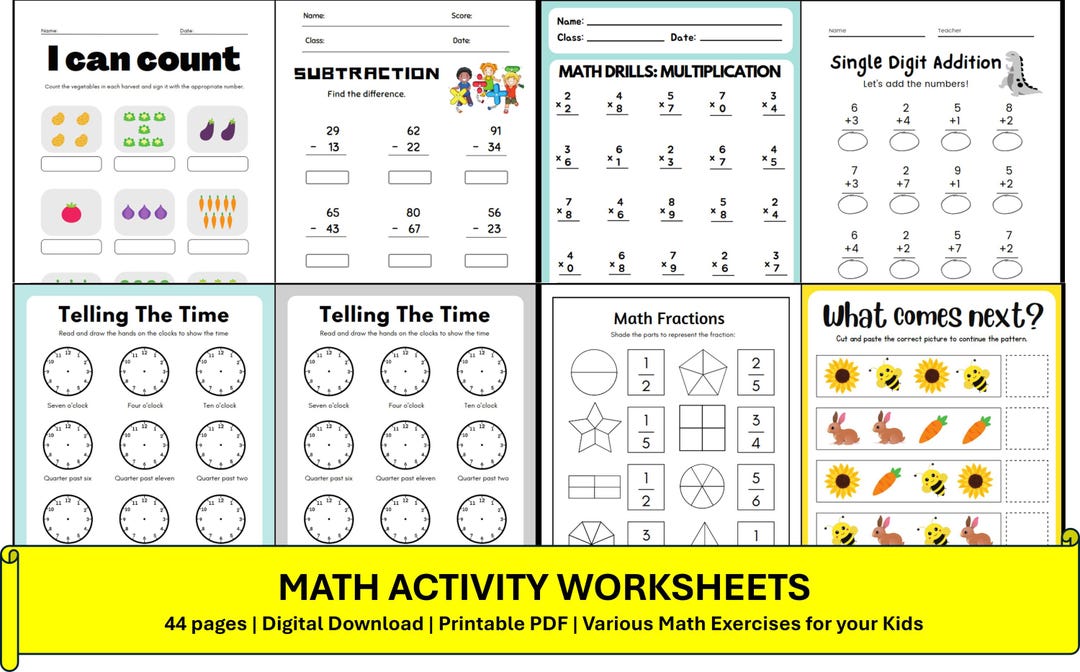 Math Activity Worksheets for Kids Printable PDF for Kindergarten