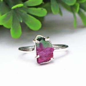 Ruby Zoisite Raw Ring, Crystal Rough Handmade Ring, 925 Silver, July Birthstone Ring, Raw Ruby Zoisite Jewelry, Minimalist Ring, Women Ring