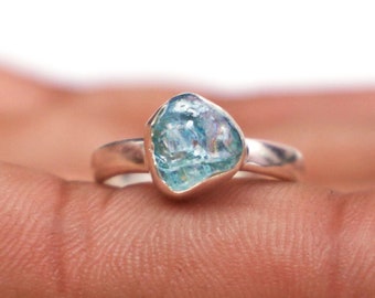 Natural Rough Raw Blue Zircon Ring, Solid 925Silver, Handmade Blue Zircon Jewelry, Crystal Zircon Ring, December Birthstone Ring, Women Ring