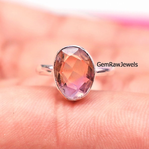 Ametrine Rose Cut Ring, Natural Ametrine Ring, 925 Solid Silver, Ametrine Bi Color Ring, Handmade Ametrine Jewelry, Statement Ring, Gift Her