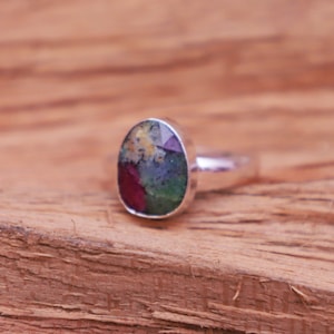 Natural Ruby Zoisite Ring, 925 Solid Silver Handmade Ring, July Birthstone, Ruby Zoisite Rose Cut Oval Ring, Chunky Ring, Women Ring Gift