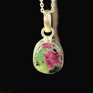 Natural Ruby Zoisite Pendant, 925 Sterling Silver, Handmade Boho Unisex Green Gemstone, Unique Vintage Style Necklace Jewelry, Gift for Her